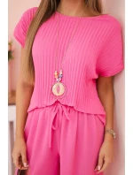 Viskózový komplet plisovaná halenka + kalhoty růžový Viskózový komplet plisovaná halenka + kalhoty růžový