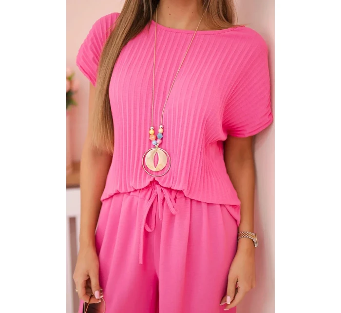 Viskózový komplet plisovaná halenka + kalhoty růžový Viskózový komplet plisovaná halenka + kalhoty růžový