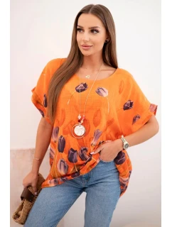 Dámská bavlněná košile s květinovým vzorem pomeranč