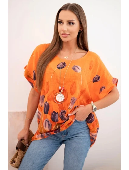 Dámská bavlněná košile s květinovým vzorem pomeranč
