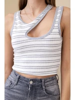 Dámský žebrovaný pruhovaný top bez rukávů s výstřihem šedá Dámský žebrovaný pruhovaný top bez rukávů s výstřihem šedá