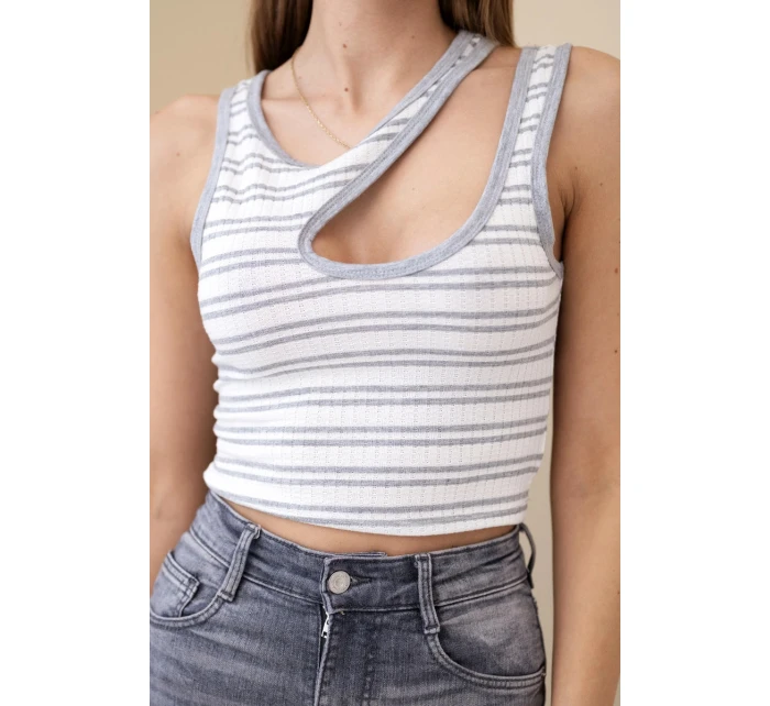 Dámský žebrovaný pruhovaný top bez rukávů s výstřihem šedá Dámský žebrovaný pruhovaný top bez rukávů s výstřihem šedá