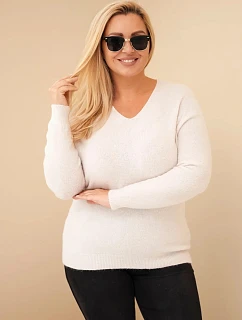 Dámský svetr Plus Size z baby alpaky s dlouhým rukávem béžový