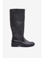 Kožené dámské kozačky do  na zip Lewski černé model 21672660 - Zazoo