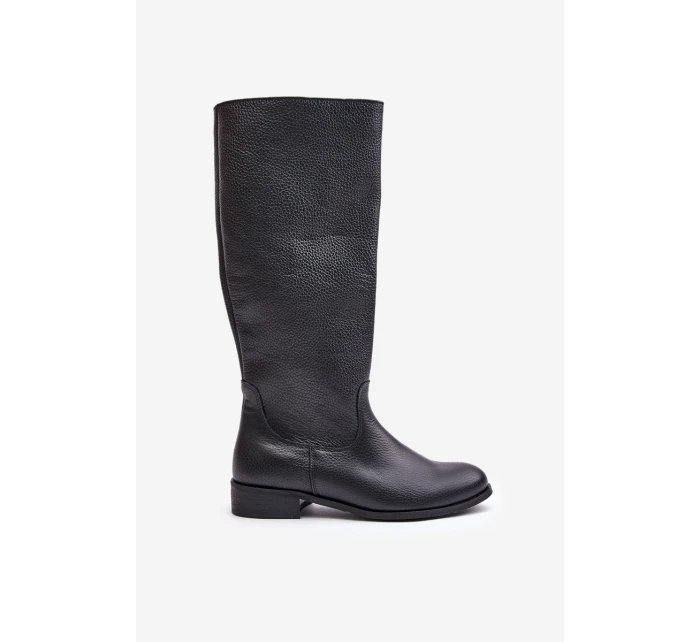 Kožené dámské kozačky do  na zip Lewski černé model 21672660 - Zazoo