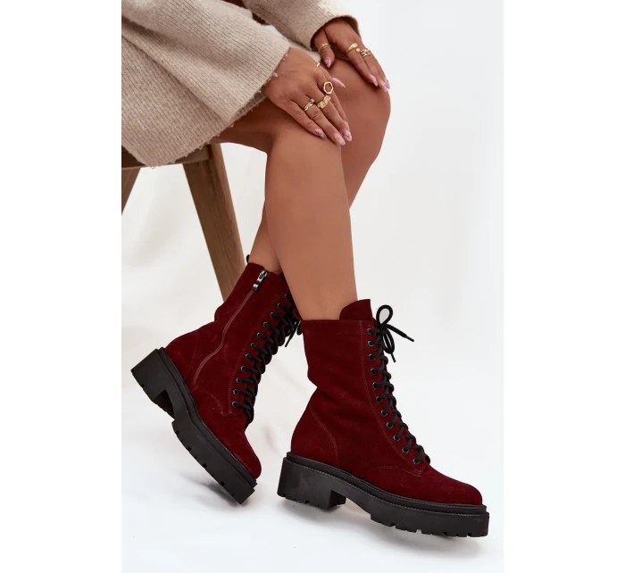 Dámské workery z pravé kůže s  bordó model 21712894 - Zazoo