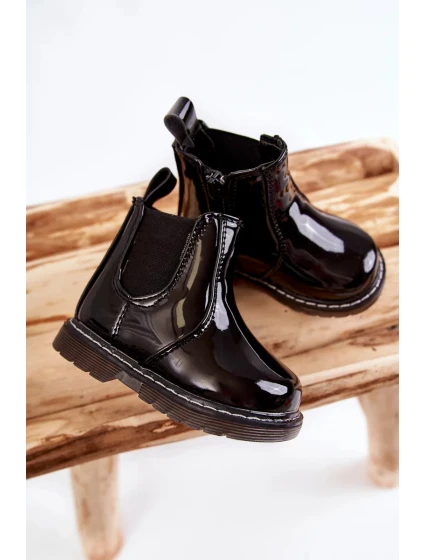 Dětské Lakované zateplené boty černé Porky Dětské Lakované zateplené boty černé Porky