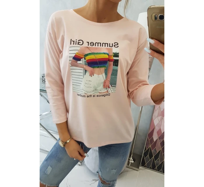 Letní dívčí halenka s potiskem pudrově růžová