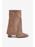 Ozdobené Lesklé Botky S Svrškem Na Podpatku Zateplené Béžové model 21679224 - Boto