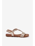 Dámské Plné Sandály S Pásky model 21698276 Zlaté - S.Barski Dámské Plné Sandály S Pásky model 21698276 Zlaté - S.Barski