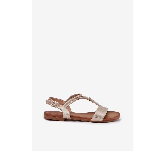 Dámské Plné Sandály S Pásky model 21698276 Zlaté - S.Barski Dámské Plné Sandály S Pásky model 21698276 Zlaté - S.Barski