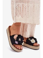 Dámské Sandály S Květinami Platforma S Pletením Černé Zenvanis Dámské Sandály S Květinami Platforma S Pletením Černé Zenvanis