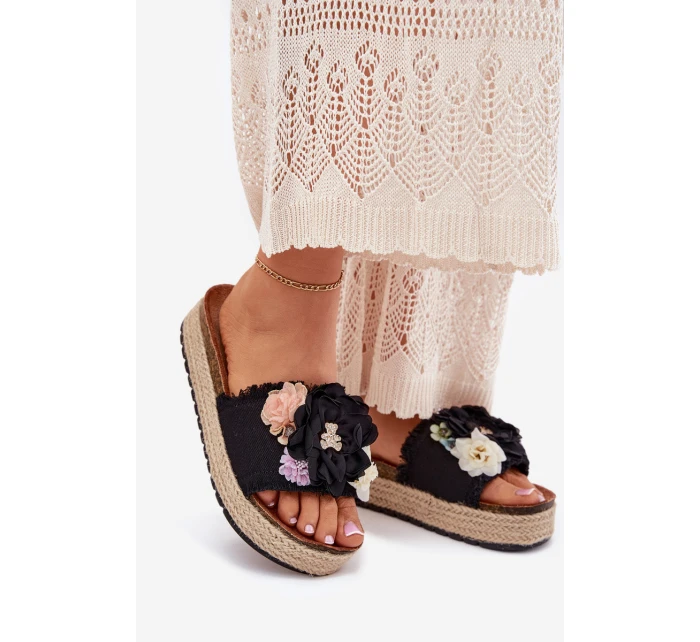 Dámské Sandály S Květinami Platforma S Pletením Černé Zenvanis Dámské Sandály S Květinami Platforma S Pletením Černé Zenvanis
