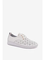 Kožené Ažurové Dámské Polobotky Bílé Softie