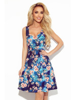 Volné letní šaty s výstřihem Numoco - modré s květinovým potiskem
