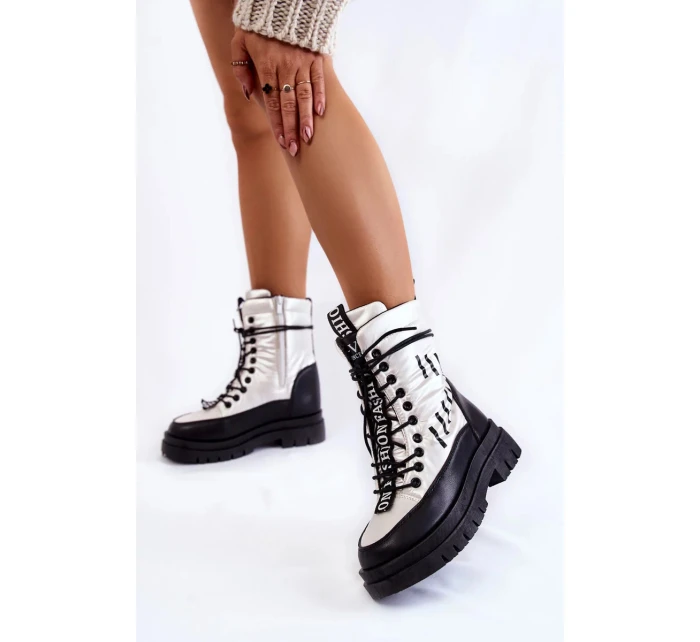 Dámské šněrovací sněhule Černobílé Sharmen