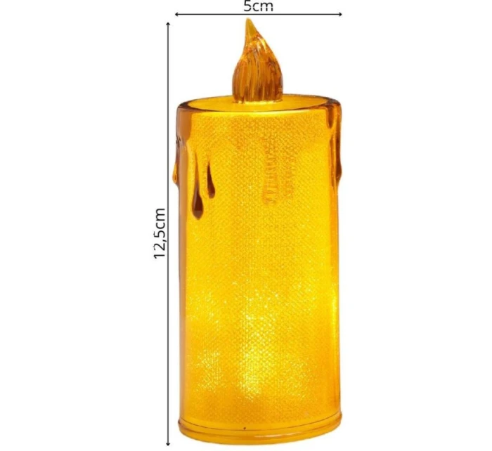 DEKORATIVNÍ SVÍČKA 8 CM JANTAROVÁ TEPLÁ BÍLÁ 1 LED