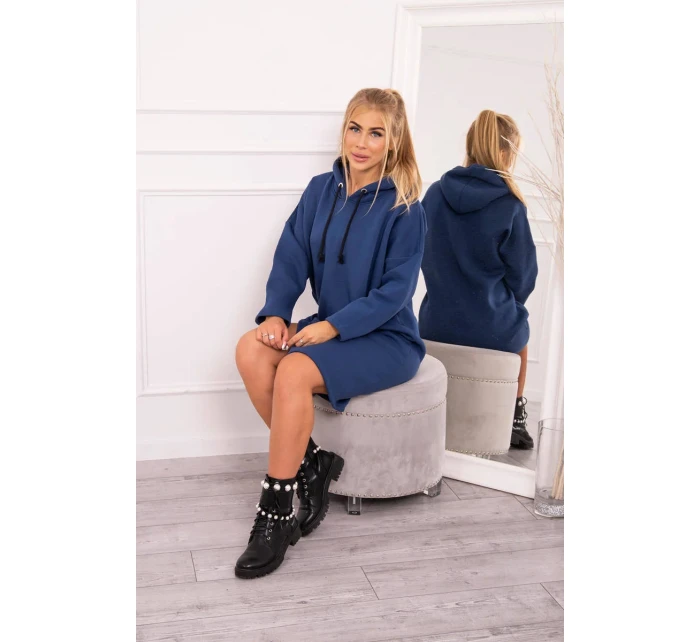 Šaty s kapucí a bočním rozparkem z džínoviny Šaty s kapucí a bočním rozparkem z džínoviny