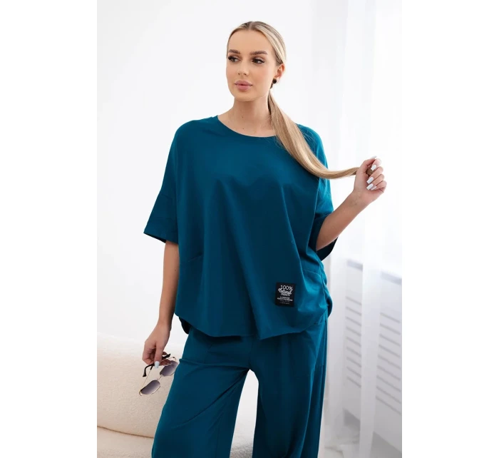 Bavlněný komplet halenka + kalhoty námořní