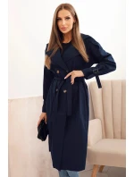 Dámský kabát v pase se zavazováním s límcem model 21239077 - K-Fashion