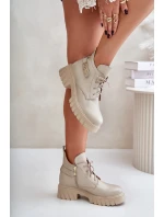 Dámské Kožené Kotníkové Boty S  Svrškem Béžové model 21677153 - Zazoo