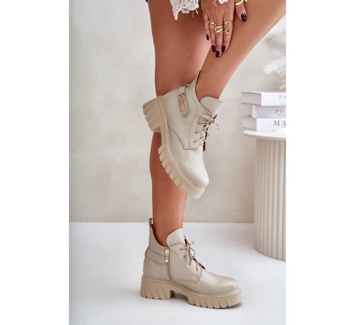 Dámské Kožené Kotníkové Boty S  Svrškem Béžové model 21677153 - Zazoo