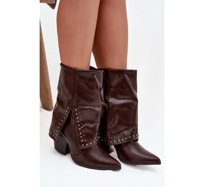 Kovbojky s otočeným límcem a zdobením Vyhřívané hnědé Inessia