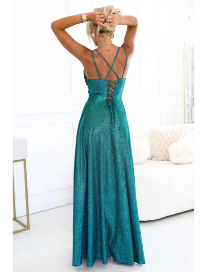 Dlouhé šaty model 22145656 zelené se třpytkami - numoco