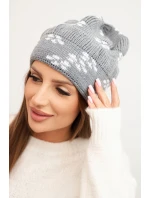 Dámská zimní pletená čepice se vzorem sněhových vloček K463 šedá Dámská zimní pletená čepice se vzorem sněhových vloček K463 šedá