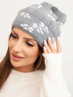 Dámská zimní pletená čepice se vzorem sněhových vloček K463 šedá