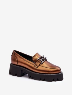 Dámské kožené polobotky s ozdobou zlatou model 21636797 - Laura Messi