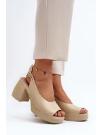 Zazoo 40376 Kožené Sandály Na Masivní Podpatku Bežové