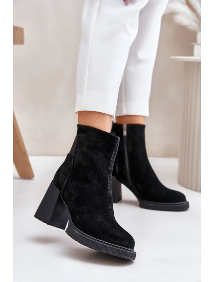 Semišové Kozačky Na Podpatku Zateplené D&A model 21674552 Černé - S.Barski