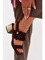 Semišové sandály na podpatku D&A model 22031921 Čokoládové - S.Barski