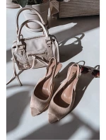 Dámské sandály na podpatku Eko semiš Béžové model 22092008 - Boto