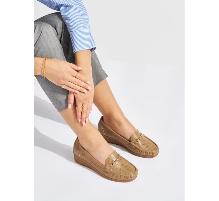 Designové mokasíny hnědé dámské na klínku Designové mokasíny hnědé dámské na klínku