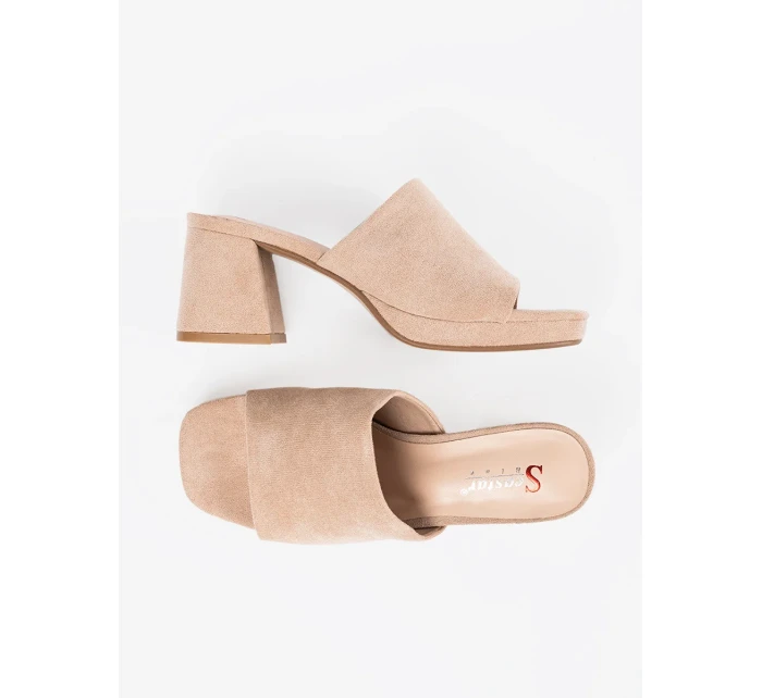 Krásné  nazouváky hnědé dámské na širokém podpatku