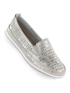 Dámské zlaté prolamované kožené polobotky Jezzi 5364