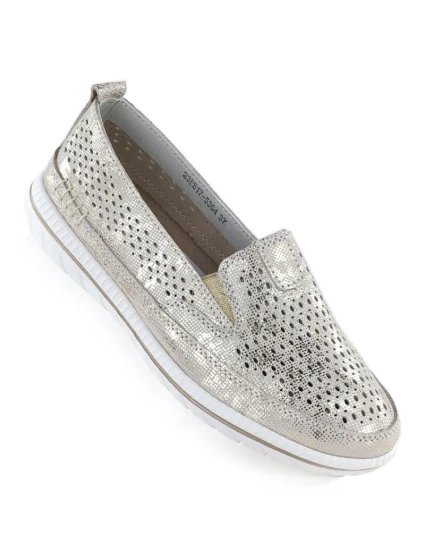 Dámské zlaté prolamované kožené polobotky Jezzi 5364