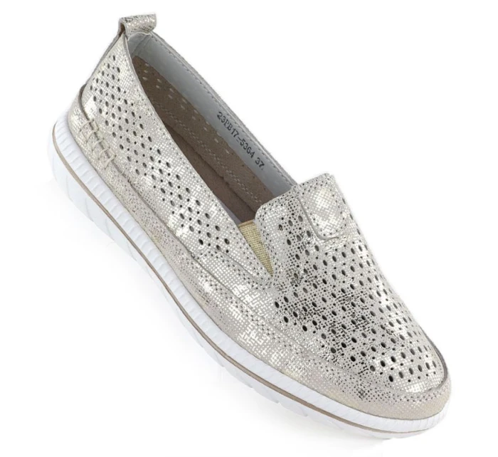 Dámské zlaté prolamované kožené polobotky Jezzi 5364