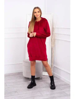 Velurové šaty s kapucí bordó