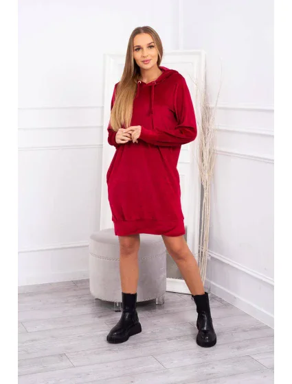 Velurové šaty s kapucí bordó Velurové šaty s kapucí bordó