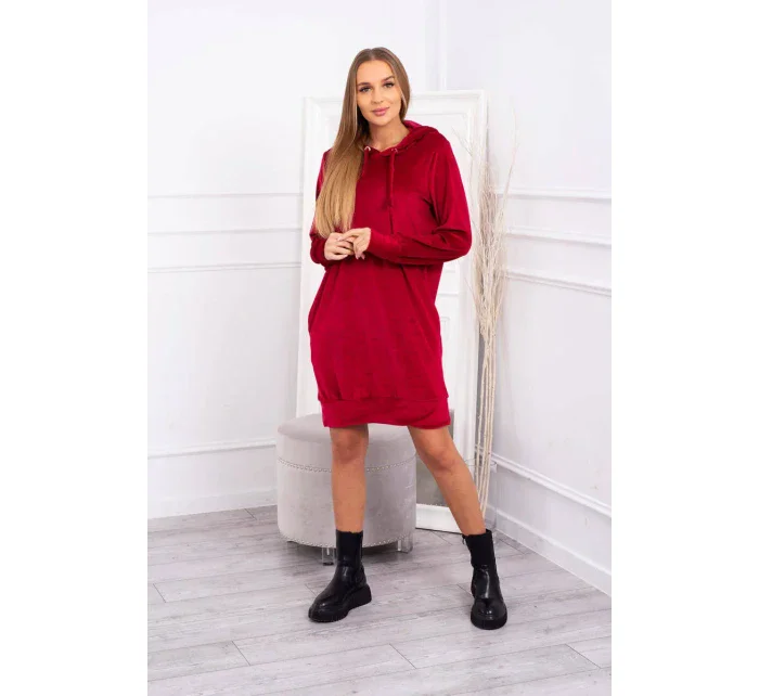 Velurové šaty s kapucí bordó Velurové šaty s kapucí bordó