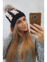 Dámská čepice s bambulí Rozalia K323 béžová+černá