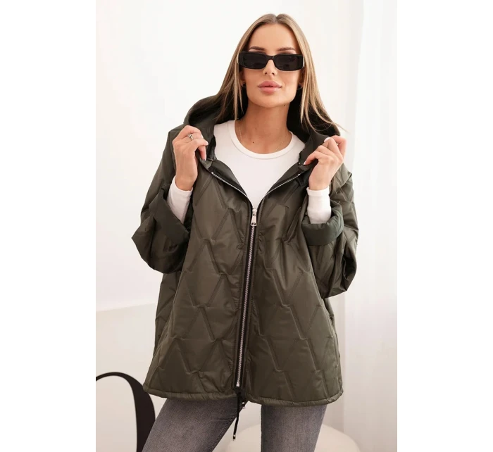 Dámská prošívaná bunda s kapucí khaki