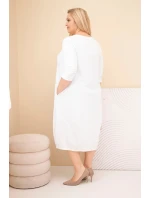 Dámská bavlněná sukýnka Plus Size s ohrnutým rukávem a kapsami bílá