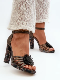 Dámské sandály na podpatku s ozdobou Maciejka 06620-20 grafitové