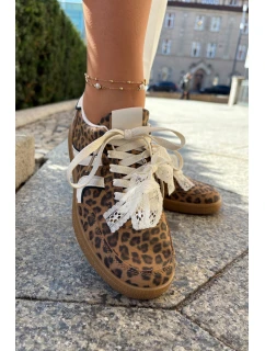 Nízké Dámské Sneakersy S Krajkou Leopardí Hnědé Zielle