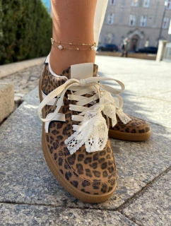 Nízké Dámské Sneakersy S Krajkou Leopardí Hnědé Zielle