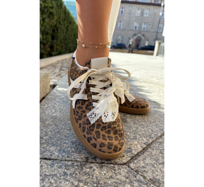 Nízké Dámské Sneakersy S Krajkou Leopardí Hnědé Zielle Nízké Dámské Sneakersy S Krajkou Leopardí Hnědé Zielle